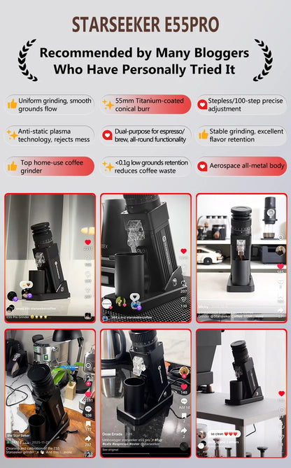 STARSEEKER E55Pro Electric Coffee Grinder | 55mm Conical Burr | Stepless Grind | Cold Brew | EU Plug
