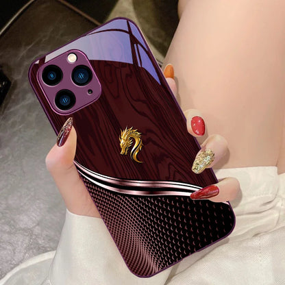 Wood grain dragon rose iPhone case by R.E.D. Shopping featuring artistic design and tempered glass protective cover for smartphones.