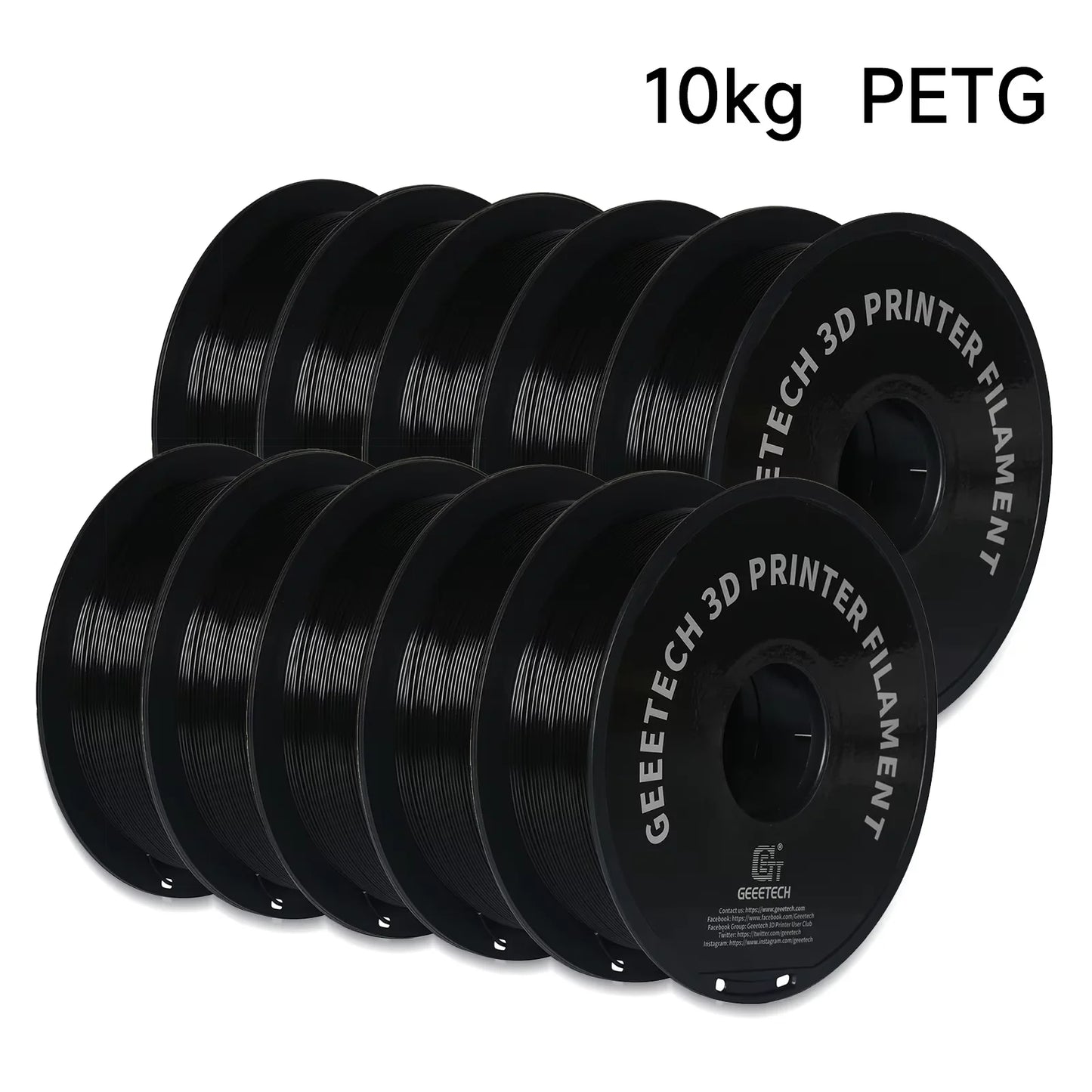 Geeetech PETG Filament – 10 Rolls x 1KG, 1.75mm, Vacuum Packed, for FDM 3D Printers