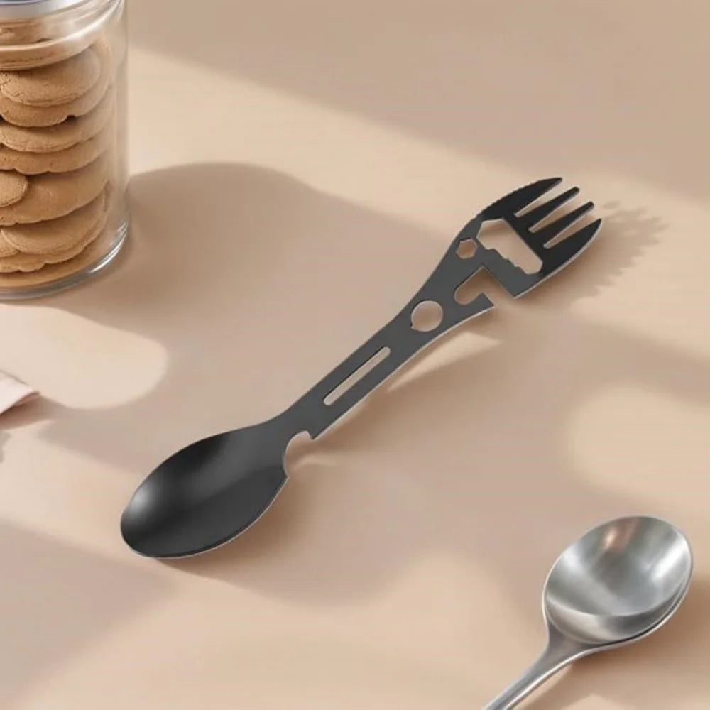 5-in-1 Camping Utensils Set | 316L Stainless Steel Fork, Knife, Spoon & Bottle Opener