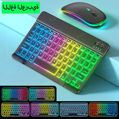 Wireless Bluetooth Keyboard with Rainbow Backlit – Tablet, iPad, Phone, Android, iOS, Windows