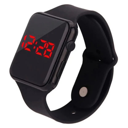 Digital LED watch with sport silicone wristband, R.E.D. Shopping, featuring a sleek display and comfortable strap for active wear.