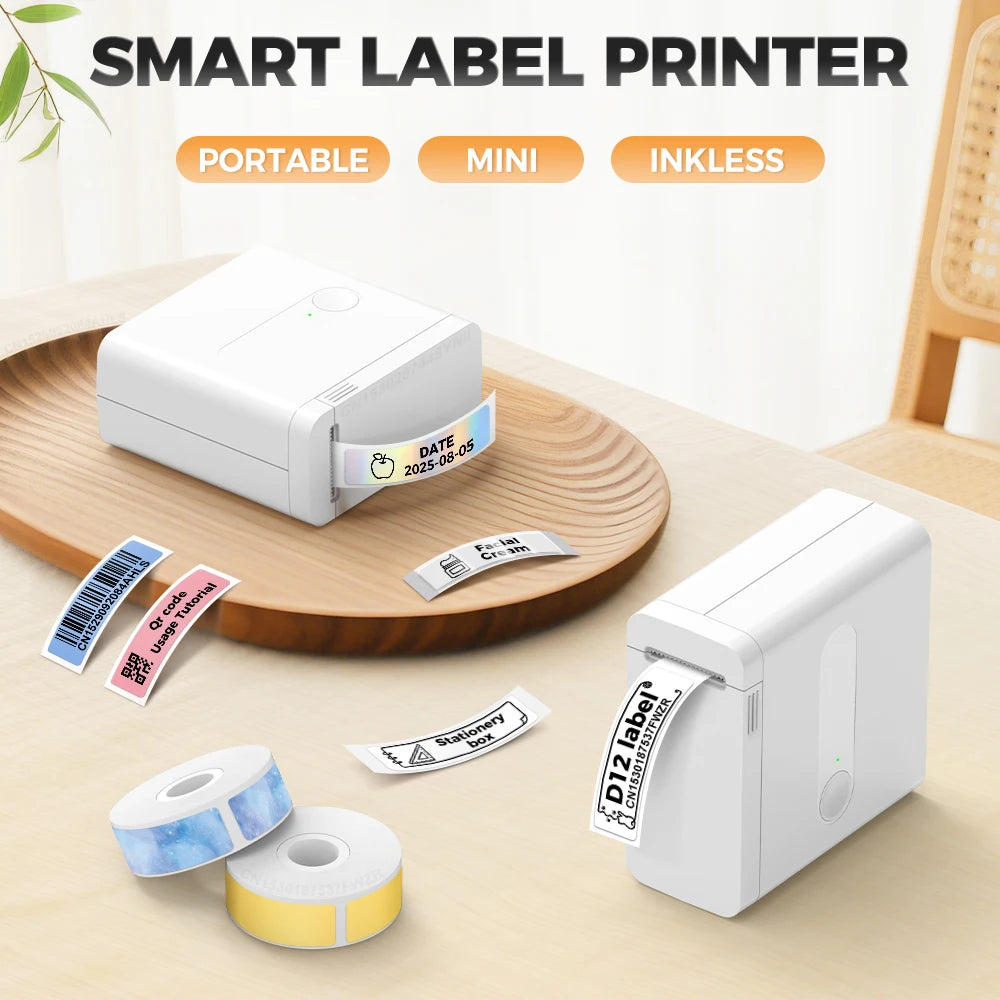 UniPlus D12 Mini Bluetooth Thermal Label Printer – Inkless, Self-Adhesive, iOS/Android