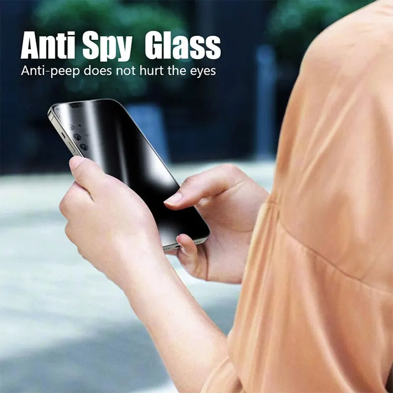 Four R.E.D. Shopping privacy screen protectors for iPhone, anti-spy tempered glass, designed to protect your phone screen from side view.