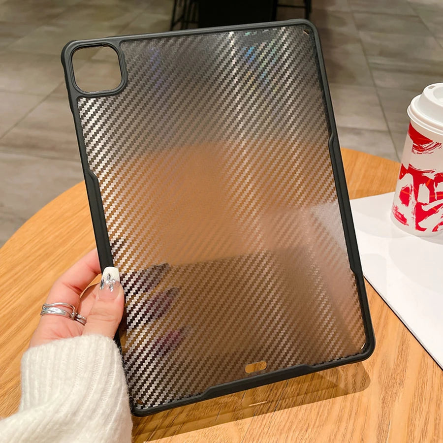Black carbon fiber shockproof iPad case by R.E.D. Shopping, hard cover for iPad Air, Pro, Mini, 3rd-10th Gen with textured finish