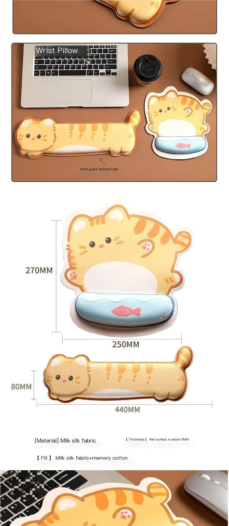 CHYI Cute Cartoon Wrist Rest Mouse Pad – Corgi & Cat, Memory Foam, Anti-Slip