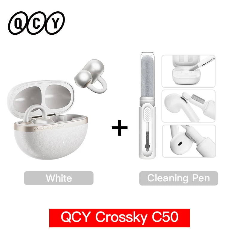QCY Crossky C50 Open-Ear Clip-On Wireless Earbuds – Bluetooth 6.0, 4 AI Mics, Bass Boost, 60Hrs
