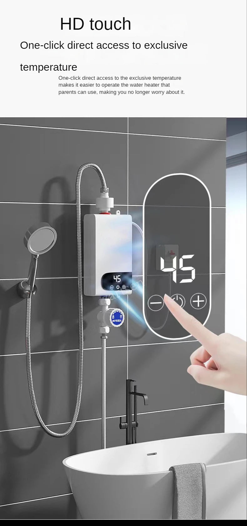 Portable 220V 4500W electric water heater by R.E.D. Shopping, designed for bathroom hot water shower and home kitchen heating.