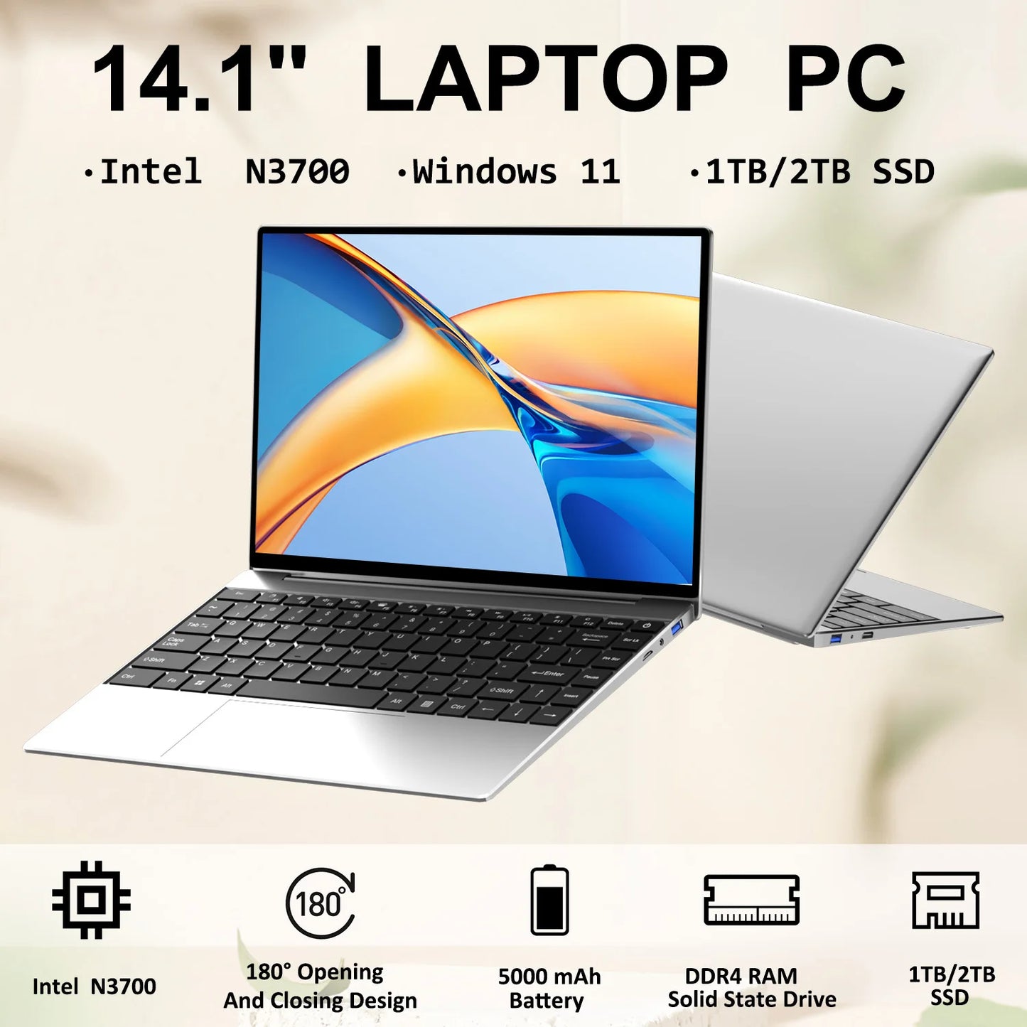 14.1" Ultra Slim Notebook – Intel N3700 16GB RAM 2TB SSD 1920x1080 Windows 11 Pro