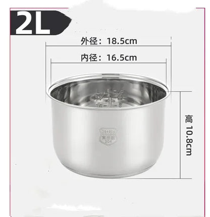 Stainless Steel 304 Rice Cooker Liner | 1.2L–8L | Compatible with Oxhaier, SKG & Universal Brands