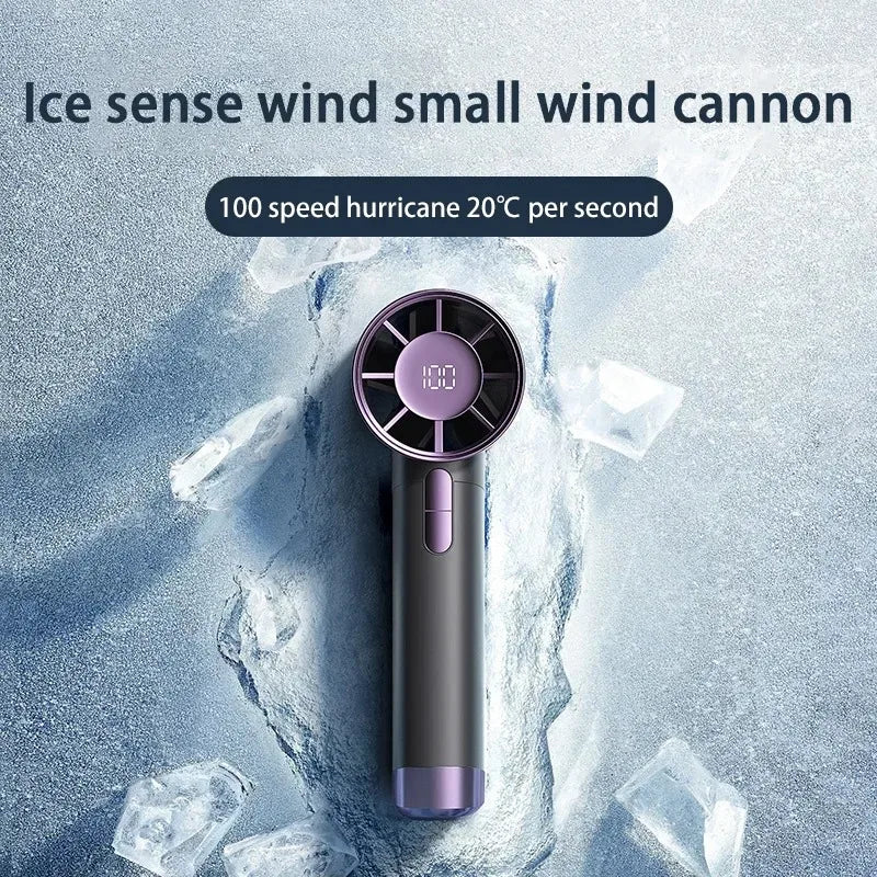 Portable R.E.D. handheld electric fan with aluminum alloy body, digital display, large wind head, rechargeable, 100-speed settings.