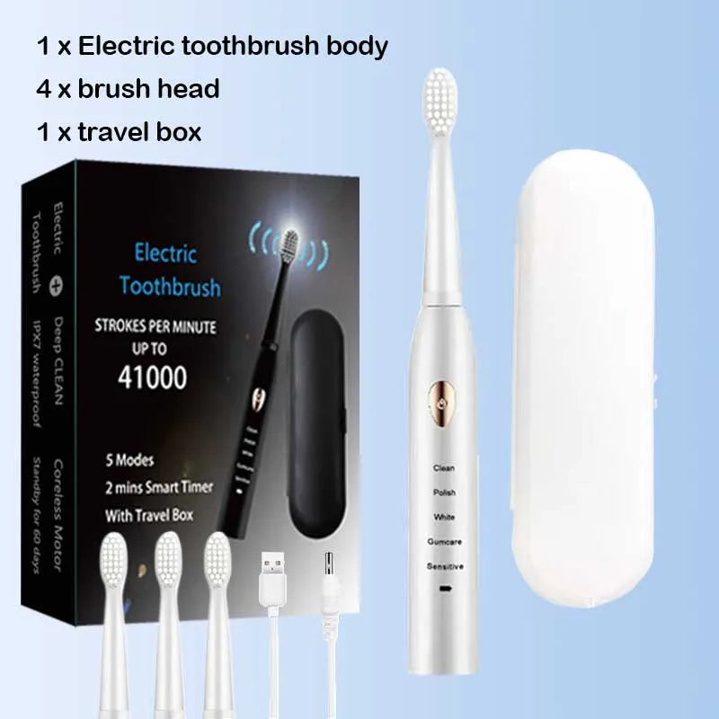 Rechargeable electric toothbrush by R.E.D. Shopping featuring five brushing modes and IPX7 waterproof design.