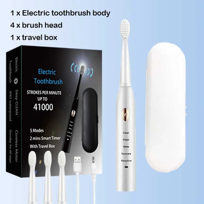 Rechargeable electric toothbrush by R.E.D. Shopping featuring five brushing modes and IPX7 waterproof design.