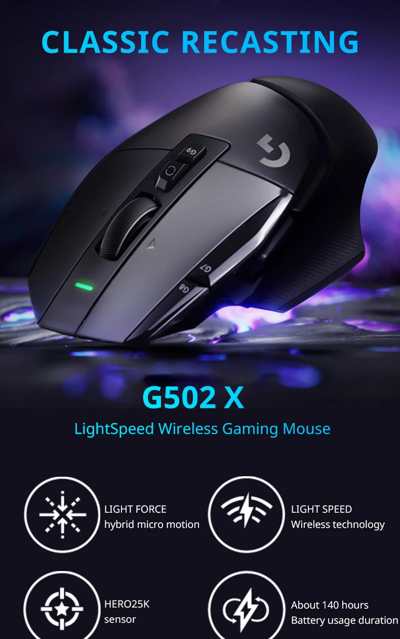 Logitech G502 X Advanced Gaming Mouse – HERO Engine, 25600 DPI, 13 Buttons, Wired