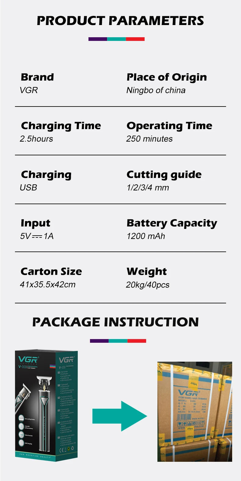 VGR T9 Hair Clipper V-009 – Professional Rechargeable Cordless Beard Trimmer & Haircut Machine for Men