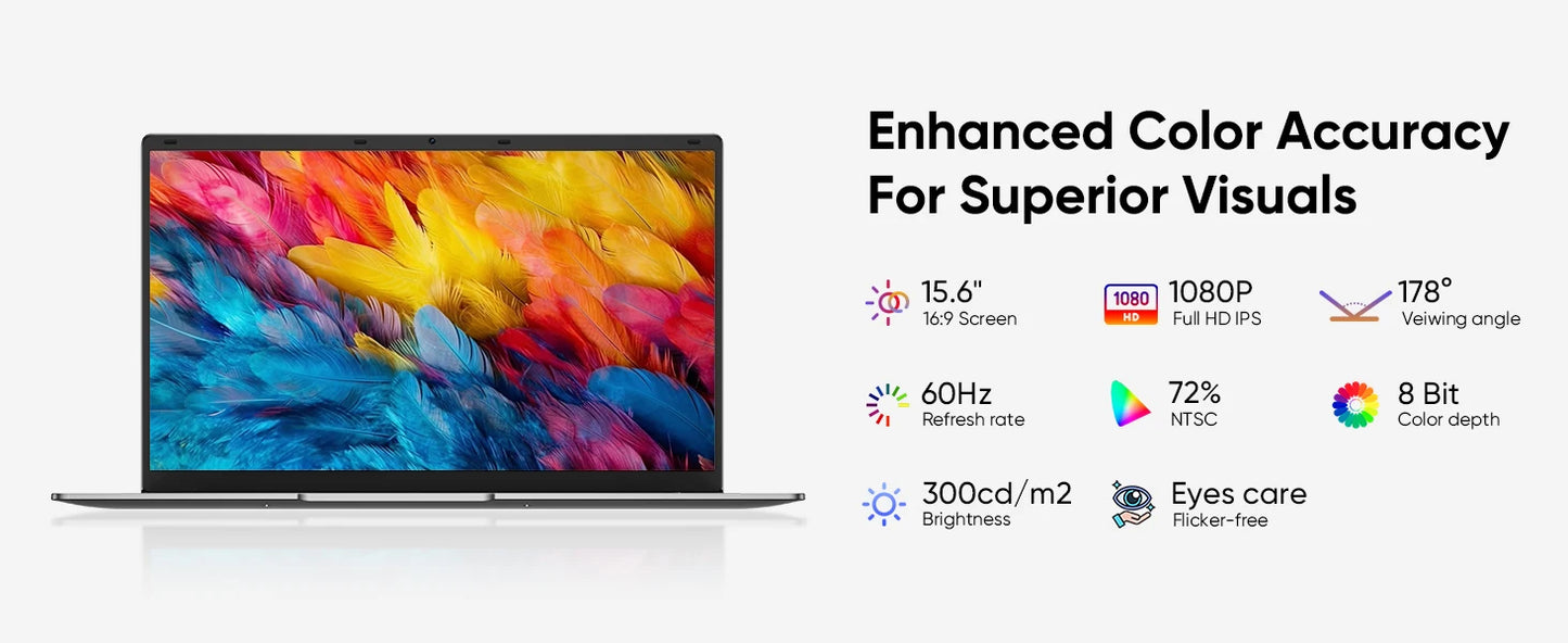 Z ZENAERO 15.6" Slim Laptop – Intel Celeron N4000, 8GB DDR3, 256GB SSD, FHD, Windows 11