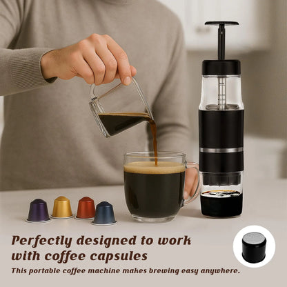 Portable Hand Press Espresso Maker – Manual Coffee Machine for Travel & Camping | Nespresso Capsule & Ground Coffee Compatible