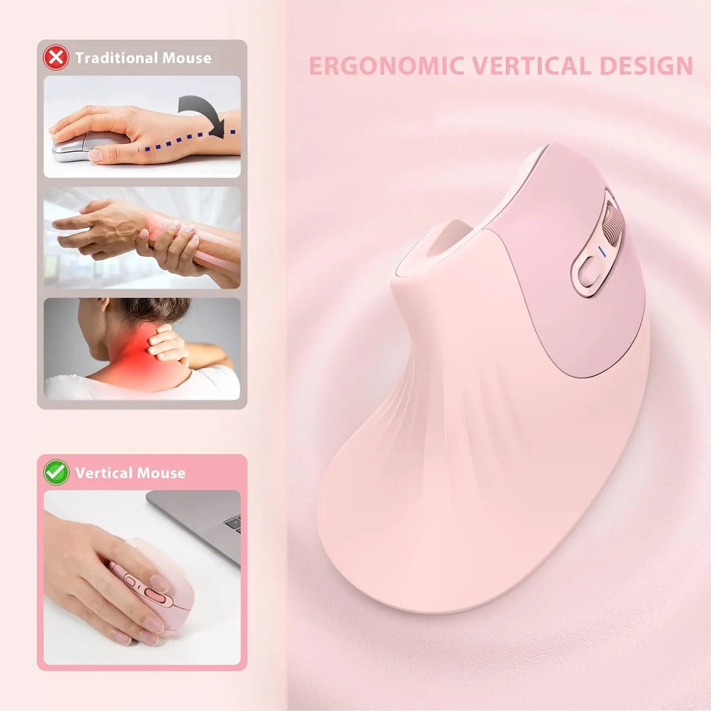 Seenda Bluetooth Vertical Ergonomic Mouse — Dual Mode Wireless for PC, Laptop & Mac