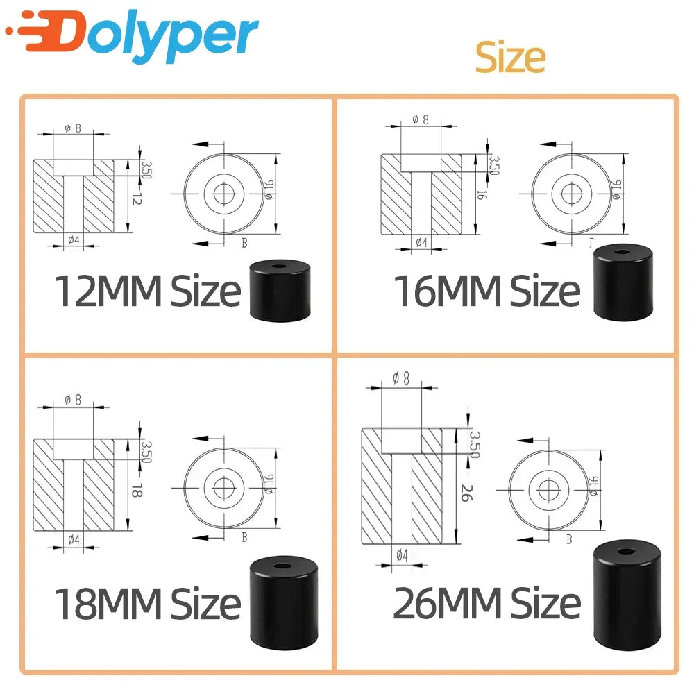 4pcs Silicone Hot Bed Leveling Spacers for CR-10, Ender-3, Prusa, Anycubic – Replace Bed Springs
