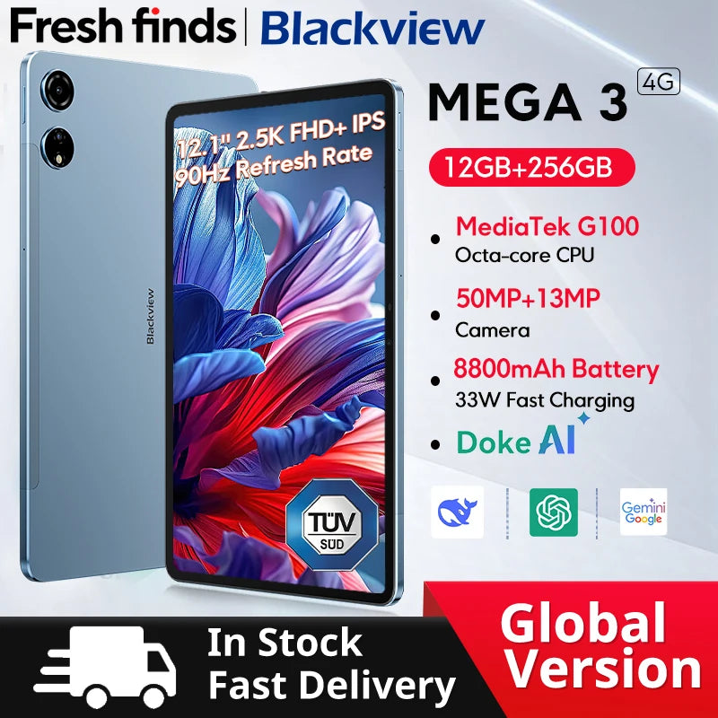 Blackview MEGA 3 Tablet | 12.1" 2.5K 90Hz | Android 15 | 12GB+256GB | 8800mAh 33W | 50MP | 4G