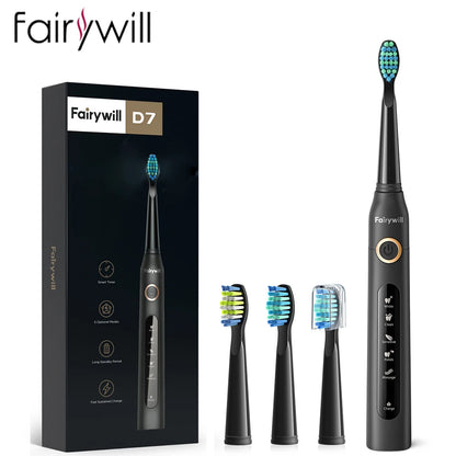 Fairywill FW-507 Electric Sonic Toothbrush – USB Rechargeable, Waterproof, Replacement Heads