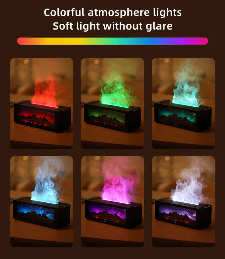 Fireplace Aroma Diffuser & Air Humidifier — Colorful Flame Effect, Timer, Remote Control, Home & Office