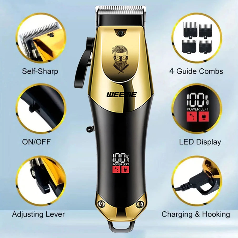 R.E.D. Shopping T9 Vintage men's electric hair clipper with rechargeable beard and nose trimmer kit, black and silver design.