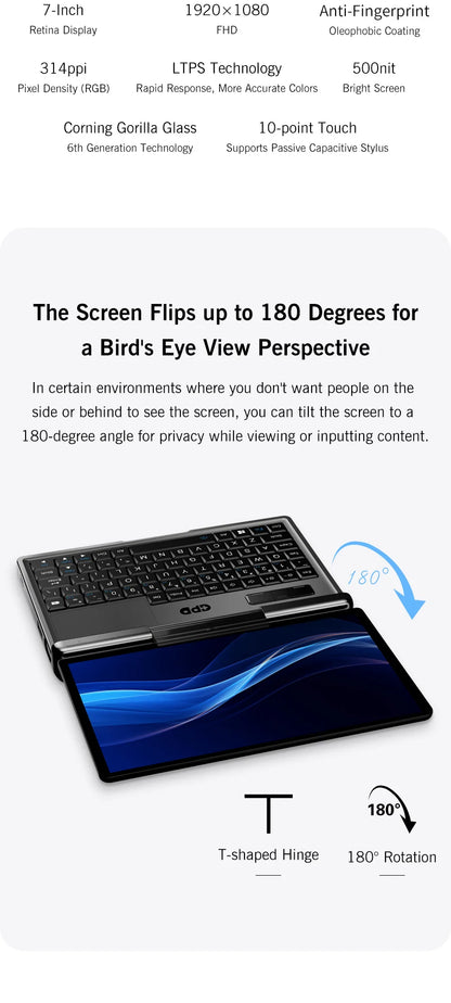 GPD MicroPC 2 – 7" Mini Laptop, Intel i3-N300, 16GB DDR5, 512GB SSD, Touch Screen, Windows 11