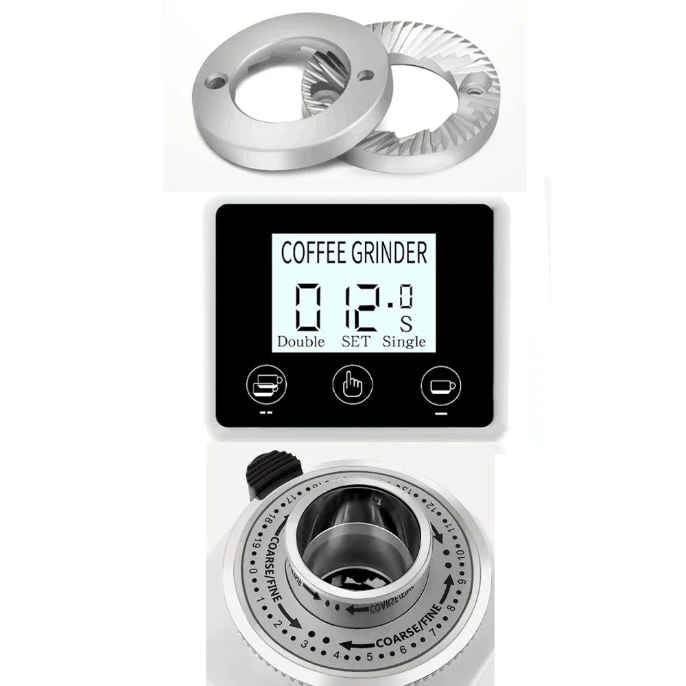 ITOP coffee grinder by R.E.D. Shopping with touch screen, 60mm flat burr, aluminum alloy body, 110V/220V espresso grinder.