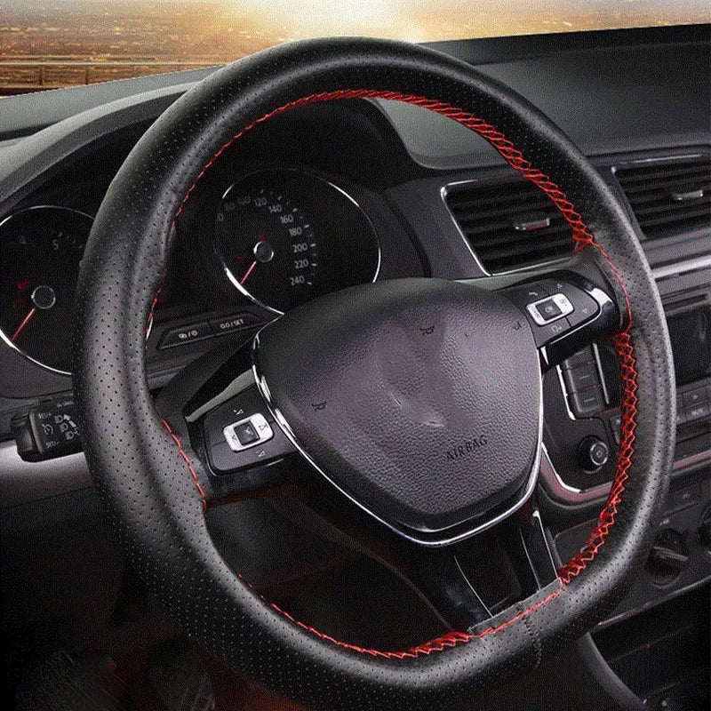 DIY Braid Steering Wheel Cover | Artificial Leather with Needles & Thread, 2 Colors, Soft Texture