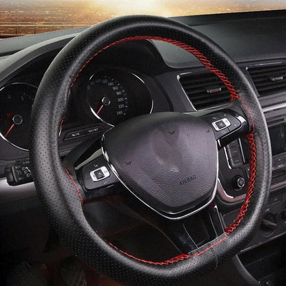 DIY Braid Steering Wheel Cover | Artificial Leather with Needles & Thread, 2 Colors, Soft Texture