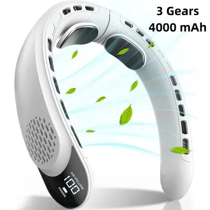 Leafless Portable Neck Fan 4000mAh — 3-Speed, Digital Display, Super Strong Wind, Fast Cooling