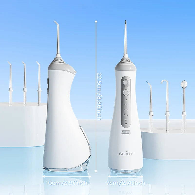 Sejoy Electric Water Dental Flosser – 350ml, 6 Modes, IPX7, 4 Nozzles, Cordless