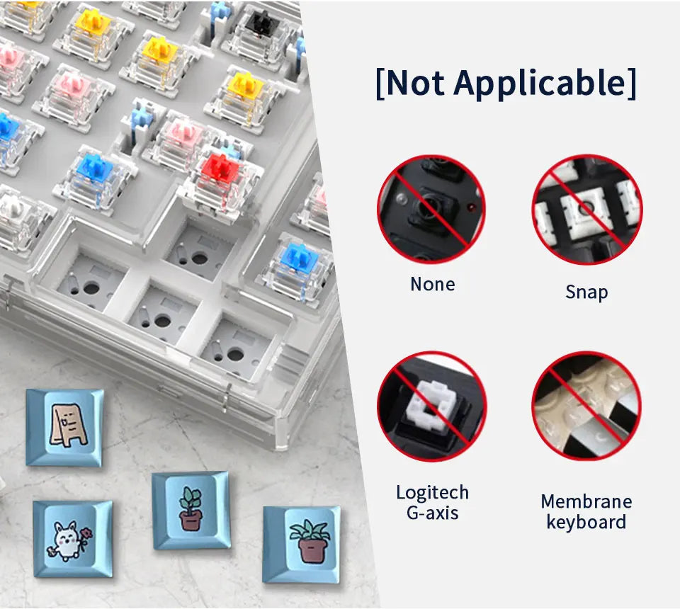 Cute Theme Keycaps 8-Piece Set – Cherry Profile, 5-Side Dye-Sub for Mechanical Keyboard