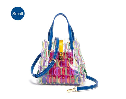Transparent Letter Print Tote Bag - Large Capacity PVC Crossbody Shoulder Bag