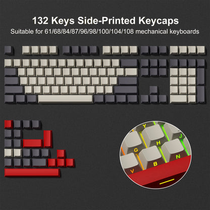 Retro dark red PBT keycap set with 126 cherry profile keycaps for mechanical keyboards, featuring double shot legends.