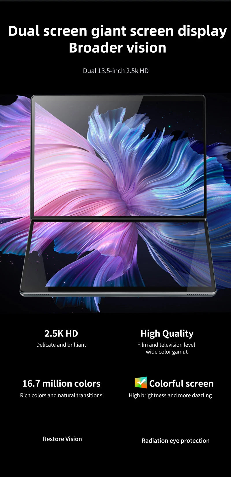 BYONE 13.5" Dual Screen 2-in-1 Touch Laptop | Intel N100 | 16GB DDR5 | Up to 2TB SSD | 2.5K UHD | 9000mAh | 180° Foldable