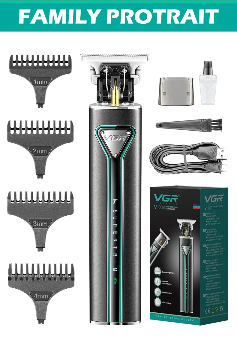 VGR T9 Hair Clipper V-009 – Professional Rechargeable Cordless Beard Trimmer & Haircut Machine for Men