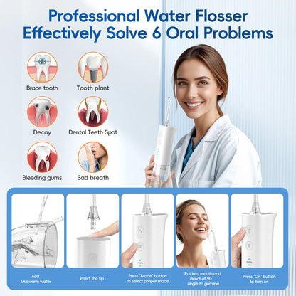 Electric Water Flosser Rechargeable | 300ml | IPX7 Waterproof | Home & Travel