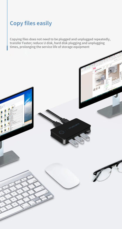 USB 3.0 KVM Switch – 2 Inputs, 4 Outputs, Shared Keyboard Mouse Printer Hub