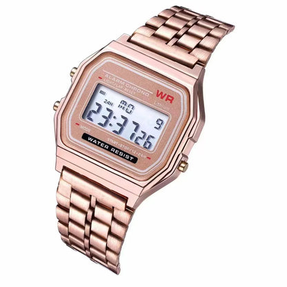F91W LED Digital Sports Watch - Steel Band, Multi-Function, Unisex Business & Casual Clock