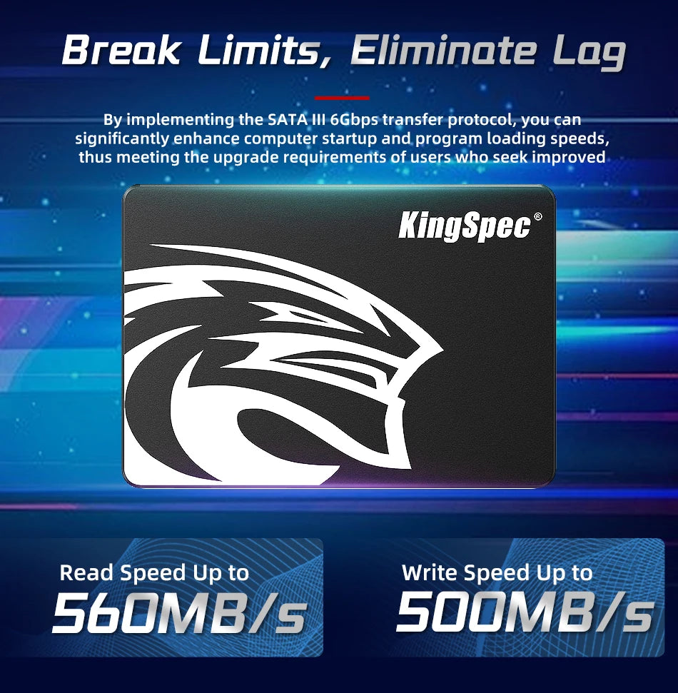 KingSpec SATA SSD 2.5" | 120GB–2TB | SATA III | 550MB/s | Internal SSD for Laptop & Desktop
