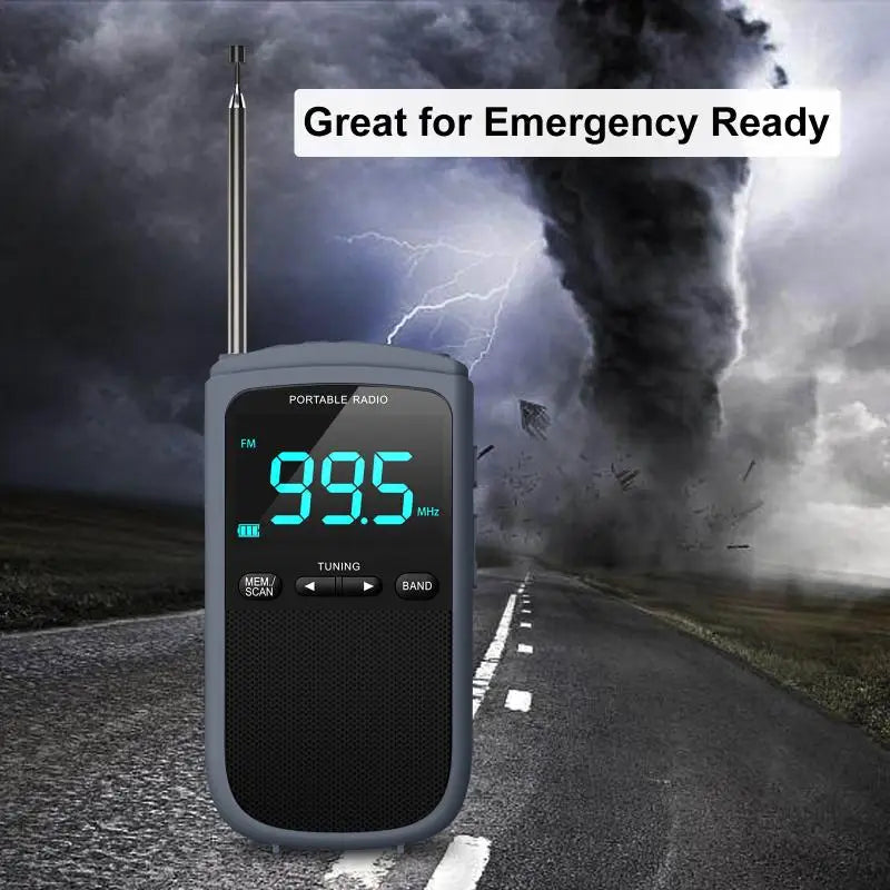 Mini AM/FM Portable Radio – Pocket Stereo Speaker, Rechargeable, Alarm Clock for Outdoor