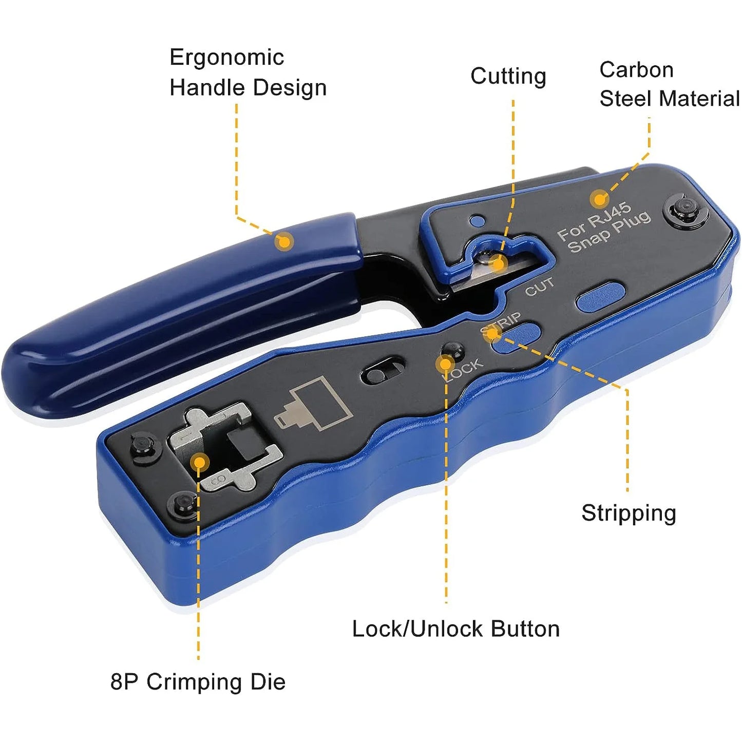 ZoeRax RJ45 Crimp Tool Kit | CAT5e CAT6 Pass-Through Ethernet Crimper | 8P8C Modular Connectors