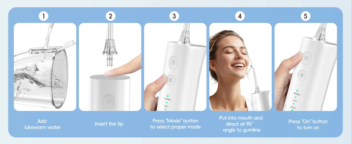 Electric Water Flosser Rechargeable | 300ml | IPX7 Waterproof | Home & Travel