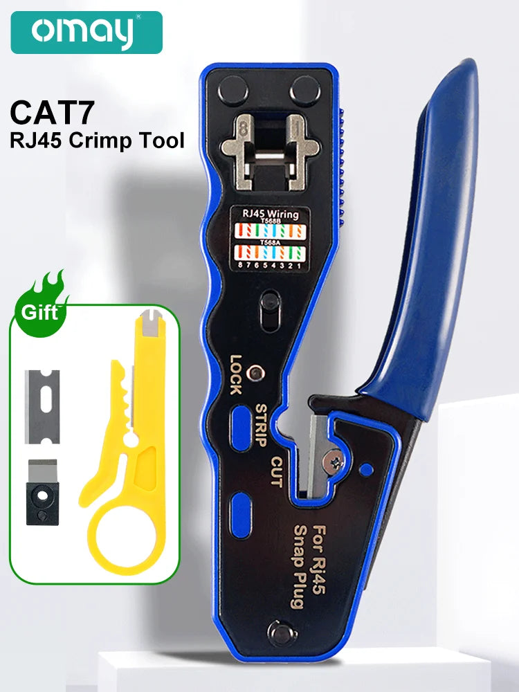 OMAY RJ45 UTP Crimper Tool | CAT5/6/7/8 Pass-Through Ethernet Cable Stripper & Connector Kit