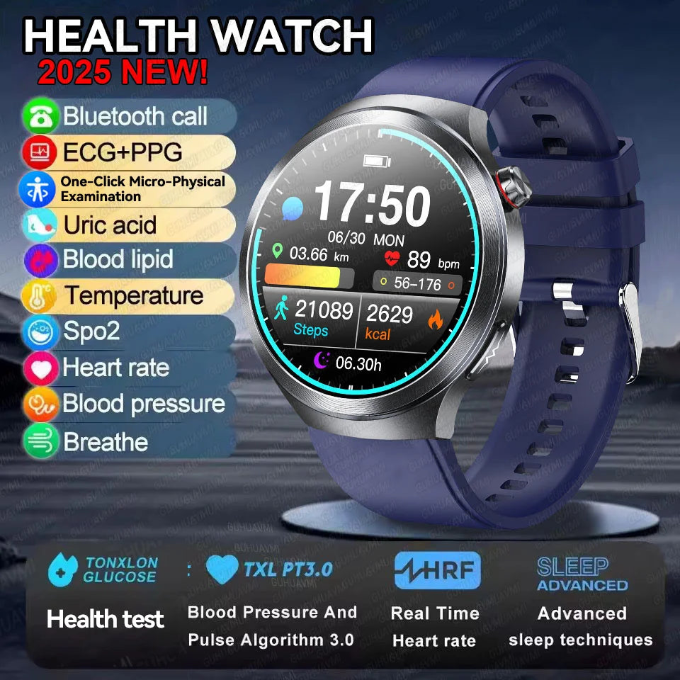 2025 Health Smart Watch – ECG+PPG, Blood Pressure, Blood Oxygen, Uric Acid, Bluetooth Call