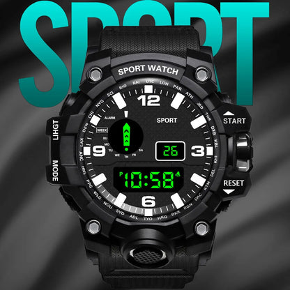 Men's sports electronic wristwatch with large dial, waterproof design, luminous display, and alarm features by R.E.D. Shopping