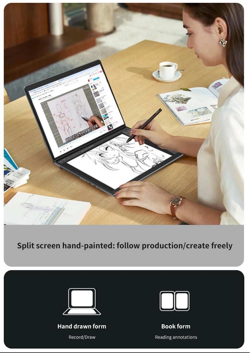BYONE 13.5" Dual Screen 2-in-1 Touch Laptop | Intel N100 | 16GB DDR5 | Up to 2TB SSD | 2.5K UHD | 9000mAh | 180° Foldable