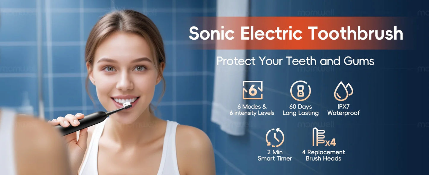 Mornwell D52 Portable Water Flosser + X3 Electric Toothbrush Combo – 4 Modes, 300ml Tank, Rechargeable, Travel-Ready